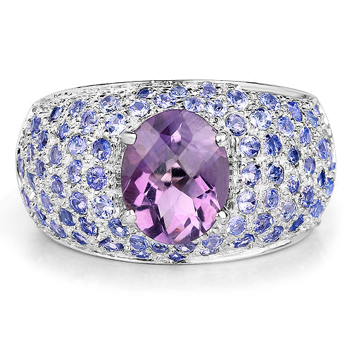 Bids.com 4.21 Carat Genuine Amethyst and Tanzanite .925 Sterling Silver Ring Rings