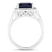 Bids.com 3.70 Carat Genuine Iolite and White Diamond 14K White Gold Ring Rings