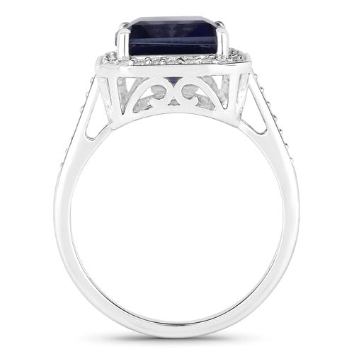 Bids.com 3.70 Carat Genuine Iolite and White Diamond 14K White Gold Ring Rings