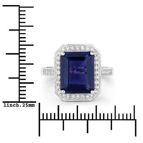 Bids.com 3.70 Carat Genuine Iolite and White Diamond 14K White Gold Ring Rings