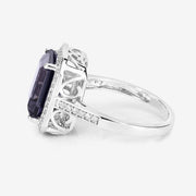 Bids.com 3.70 Carat Genuine Iolite and White Diamond 14K White Gold Ring Rings