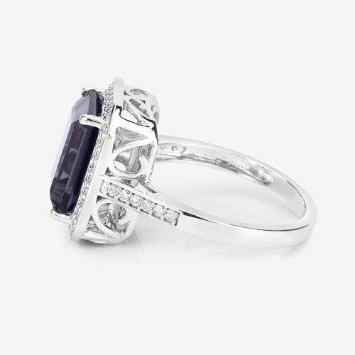 Bids.com 3.70 Carat Genuine Iolite and White Diamond 14K White Gold Ring Rings