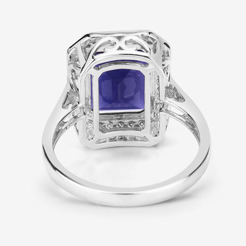 Bids.com 3.70 Carat Genuine Iolite and White Diamond 14K White Gold Ring Rings