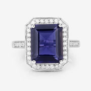 Bids.com 3.70 Carat Genuine Iolite and White Diamond 14K White Gold Ring Rings