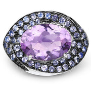 Bids.com 5.95 Carat Genuine Amethyst and Tanzanite .925 Sterling Silver Ring Rings