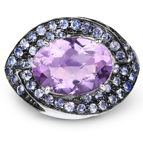 Bids.com 5.95 Carat Genuine Amethyst and Tanzanite .925 Sterling Silver Ring Rings