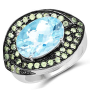 Bids.com 7.39 Carat Genuine Blue Topaz and Peridot .925 Sterling Silver Ring Rings