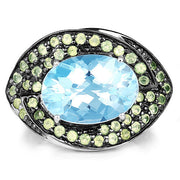 Bids.com 7.39 Carat Genuine Blue Topaz and Peridot .925 Sterling Silver Ring Rings