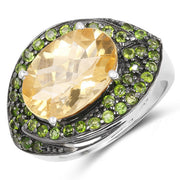 Bids.com 6.11 Carat Genuine Citrine and Chrome Diopside .925 Sterling Silver Ring Rings
