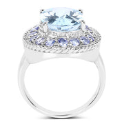 Bids.com 7.41 Carat Genuine Blue Topaz and Tanzanite .925 Sterling Silver Ring Rings