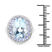 Bids.com 7.41 Carat Genuine Blue Topaz and Tanzanite .925 Sterling Silver Ring Rings