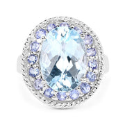 Bids.com 7.41 Carat Genuine Blue Topaz and Tanzanite .925 Sterling Silver Ring Rings