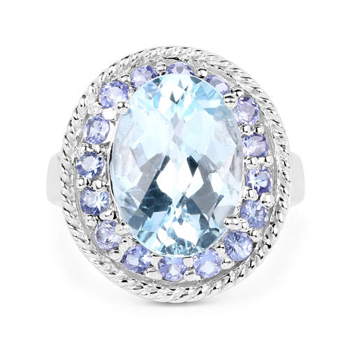 Bids.com 7.41 Carat Genuine Blue Topaz and Tanzanite .925 Sterling Silver Ring Rings