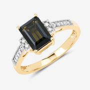 Bids.com 1.73 Carat Genuine Green Tourmaline and White Diamond 14K Yellow Gold Ring Rings