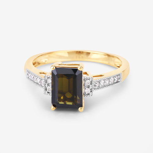 Bids.com 1.73 Carat Genuine Green Tourmaline and White Diamond 14K Yellow Gold Ring Rings