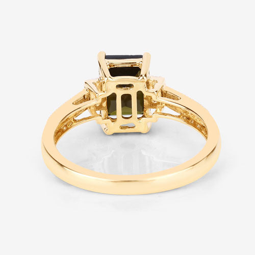Bids.com 1.73 Carat Genuine Green Tourmaline and White Diamond 14K Yellow Gold Ring Rings