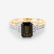 Bids.com 1.73 Carat Genuine Green Tourmaline and White Diamond 14K Yellow Gold Ring Rings