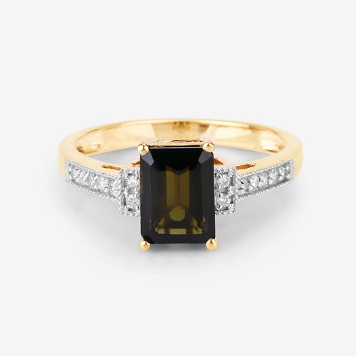 Bids.com 1.73 Carat Genuine Green Tourmaline and White Diamond 14K Yellow Gold Ring Rings