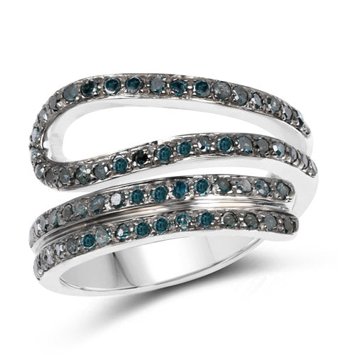 Bids.com 0.83 Carat Genuine Blue Diamond .925 Sterling Silver Ring Rings