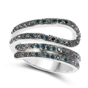 Bids.com 0.83 Carat Genuine Blue Diamond .925 Sterling Silver Ring Rings