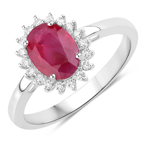 Bids.com 1.58 Carat Genuine Ruby and White Diamond 10K White Gold Ring Rings