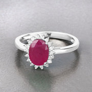 Bids.com 1.58 Carat Genuine Ruby and White Diamond 10K White Gold Ring Rings