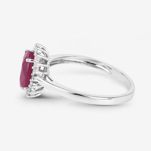 Bids.com 1.58 Carat Genuine Ruby and White Diamond 10K White Gold Ring Rings