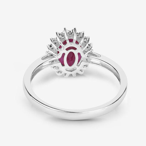 Bids.com 1.58 Carat Genuine Ruby and White Diamond 10K White Gold Ring Rings
