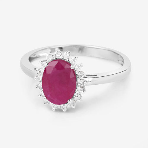 Bids.com 1.58 Carat Genuine Ruby and White Diamond 10K White Gold Ring Rings