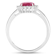Bids.com 1.58 Carat Genuine Ruby and White Diamond 10K White Gold Ring Rings