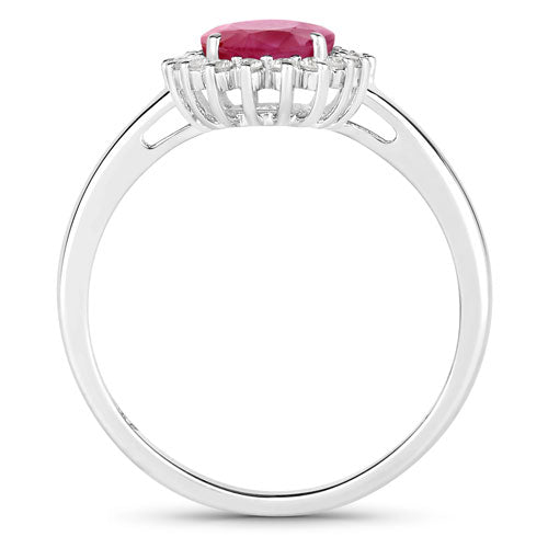 Bids.com 1.58 Carat Genuine Ruby and White Diamond 10K White Gold Ring Rings