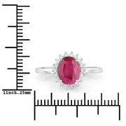 Bids.com 1.58 Carat Genuine Ruby and White Diamond 10K White Gold Ring Rings