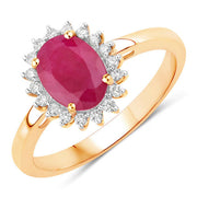 Bids.com 1.58 Carat Genuine Ruby and White Diamond 10K Yellow Gold Ring Rings