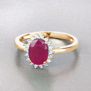 Bids.com 1.58 Carat Genuine Ruby and White Diamond 10K Yellow Gold Ring Rings