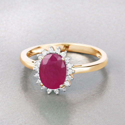 Bids.com 1.58 Carat Genuine Ruby and White Diamond 10K Yellow Gold Ring Rings