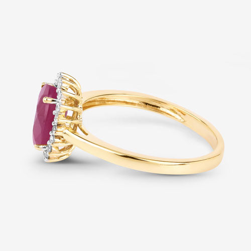 Bids.com 1.58 Carat Genuine Ruby and White Diamond 10K Yellow Gold Ring Rings
