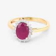 Bids.com 1.58 Carat Genuine Ruby and White Diamond 10K Yellow Gold Ring Rings