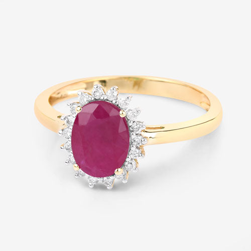 Bids.com 1.58 Carat Genuine Ruby and White Diamond 10K Yellow Gold Ring Rings