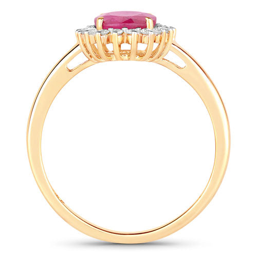 Bids.com 1.58 Carat Genuine Ruby and White Diamond 10K Yellow Gold Ring Rings