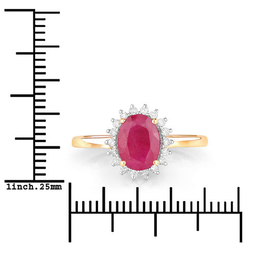 Bids.com 1.58 Carat Genuine Ruby and White Diamond 10K Yellow Gold Ring Rings