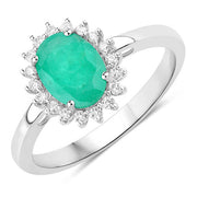 Bids.com 1.34 Carat Genuine Zambian Emerald and White Diamond 10K White Gold Ring Rings