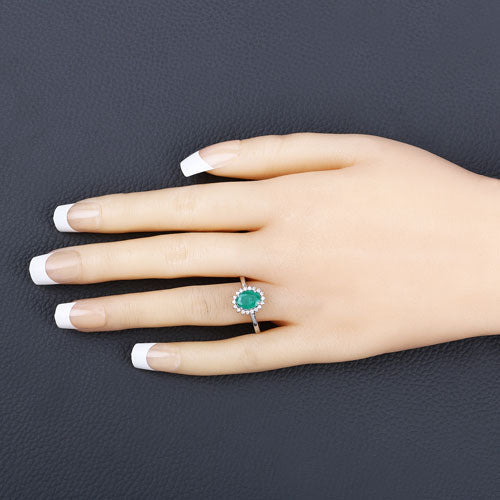 Bids.com 1.34 Carat Genuine Zambian Emerald and White Diamond 10K White Gold Ring Rings