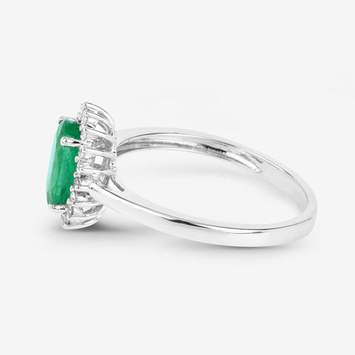Bids.com 1.34 Carat Genuine Zambian Emerald and White Diamond 10K White Gold Ring Rings