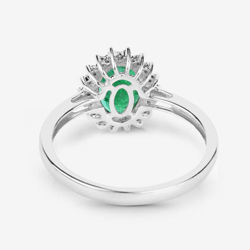 Bids.com 1.34 Carat Genuine Zambian Emerald and White Diamond 10K White Gold Ring Rings
