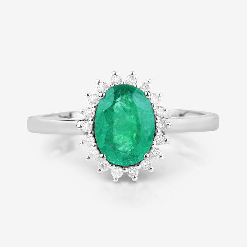 Bids.com 1.34 Carat Genuine Zambian Emerald and White Diamond 10K White Gold Ring Rings