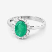 Bids.com 1.34 Carat Genuine Zambian Emerald and White Diamond 10K White Gold Ring Rings