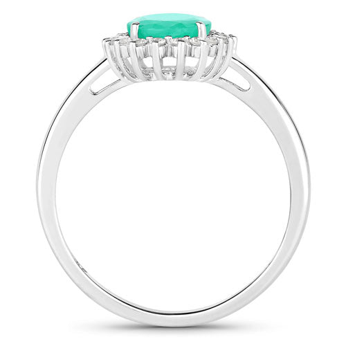 Bids.com 1.34 Carat Genuine Zambian Emerald and White Diamond 10K White Gold Ring Rings