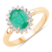 Bids.com 1.34 Carat Genuine Zambian Emerald and White Diamond 10K Yellow Gold Ring Rings