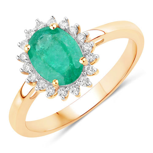 Bids.com 1.34 Carat Genuine Zambian Emerald and White Diamond 10K Yellow Gold Ring Rings