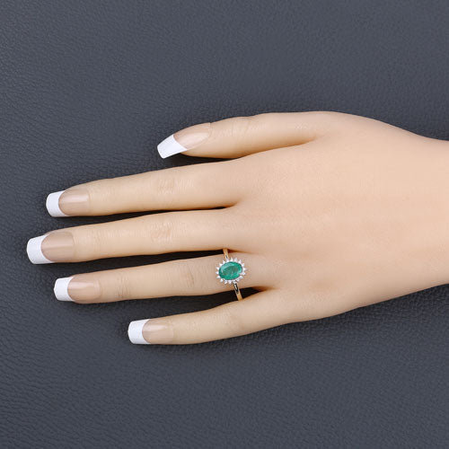 Bids.com 1.34 Carat Genuine Zambian Emerald and White Diamond 10K Yellow Gold Ring Rings
